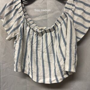 Striped Blue and White Off-Shoulder Women’s Top